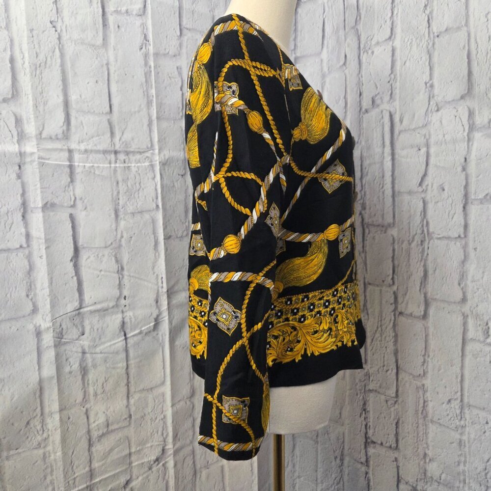 Vintage Norton McNaughton Size 10 Black Gold Chain Button Up Blazer Skirt Set - Picture 8 of 13